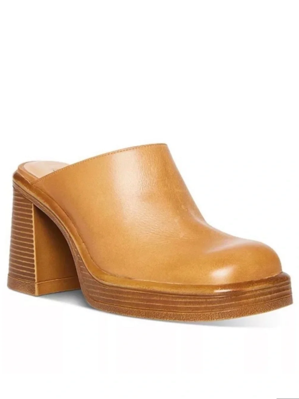 Steve Madden Flirtie Tan Leather Clogs Platform Mules Size 8 Square Toe 90s